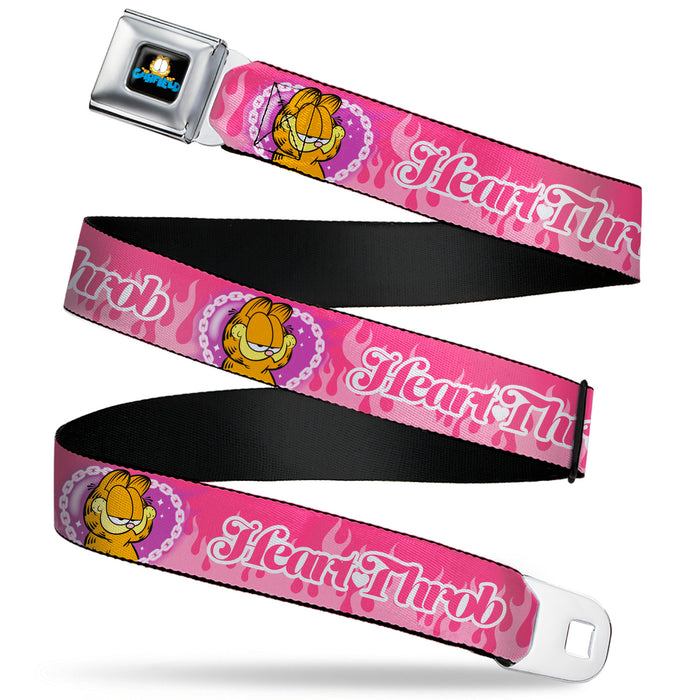 Garfield Smiling Face and Text Logo Full Color Black Seatbelt Belt - Garfield HEART THROB Flames Pose Valentine Pinks Webbing Seatbelt Belts Nickelodeon