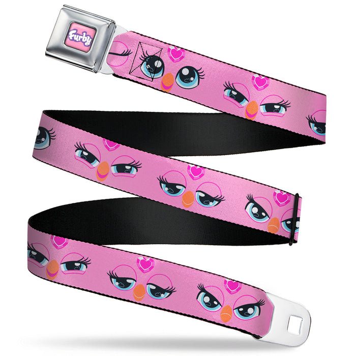 FURBY Title Logo Full Color Pink/Purple/White Seatbelt Belt - Furby Eye Expressions Close-Up Pink Webbing Seatbelt Belts Hasbro   