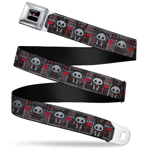 SKELANIMALS Title Logo Full Color Black/White/Red Seatbelt Belt - Skelanimals Five Animals and Face Logo Plaid Black/Red/White Webbing Seatbelt Belts Hasbro   