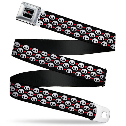 SKELANIMALS Title Logo Full Color Black/White/Red Seatbelt Belt - Skelanimals Face Logo and Heart Black/White/Red Webbing Seatbelt Belts Hasbro   