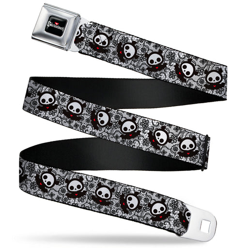 SKELANIMALS Title Logo Full Color Black/White/Red Seatbelt Belt - Skelanimals Diego the Bat Pose Lace Print White/Black Webbing Seatbelt Belts Hasbro   