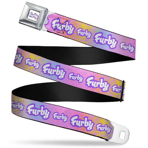 FURBY Title Logo Full Color White/Purple Seatbelt Belt - FURBY Title Logo Fur Print White/Lavender/Purple Webbing Seatbelt Belts Hasbro