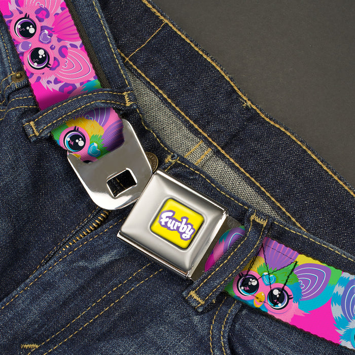 FURBY Title Logo Full Color Yellow/Lavender/White Seatbelt Belt - Furby Furblets Faces Close-Up Pink/Multi Color Webbing Seatbelt Belts Hasbro   