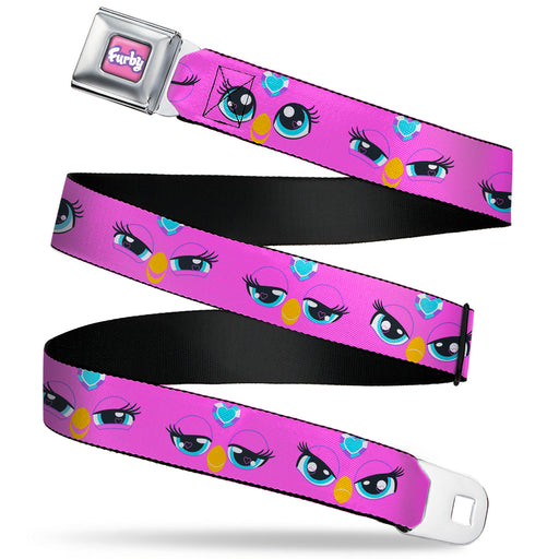 FURBY Title Logo Full Color Pink/Purple/White Seatbelt Belt - Furby Purple Eye Expressions Close-Up Pink Webbing Seatbelt Belts Hasbro   