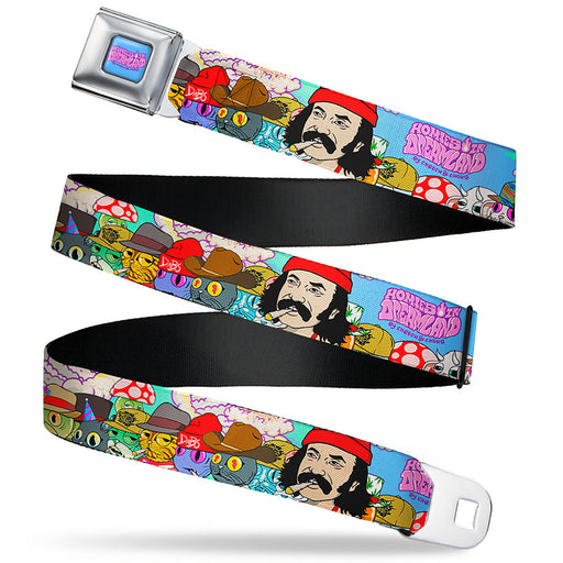 HOMIES IN DREAMLAND BY CHEECH & CHONG Title Logo Full Color Blue/Purples Seatbelt Belt - HOMIES IN DREAMLAND Title Logo Cheech and Chong with Homies Characters Blue Webbing Seatbelt Belts Homies in Dreamland by Cheech & Chong   