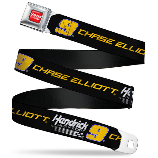 HENDRICK MOTORSPORTS Checker Logo Full Color Red/White Seatbelt Belt - CHASE ELLIOTT #9 Hendrick Motorsports Racing Logo Black/White/Blue/Yellow Webbing Seatbelt Belts Hendrick Motorsports