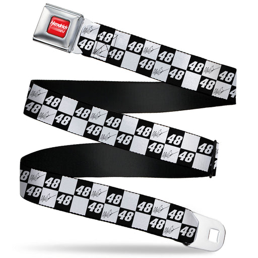 HENDRICK MOTORSPORTS Checker Logo Full Color Red/White Seatbelt Belt - Alex Bowman Autograph and Number 48 Checker Black/White Webbing Seatbelt Belts Hendrick Motorsports