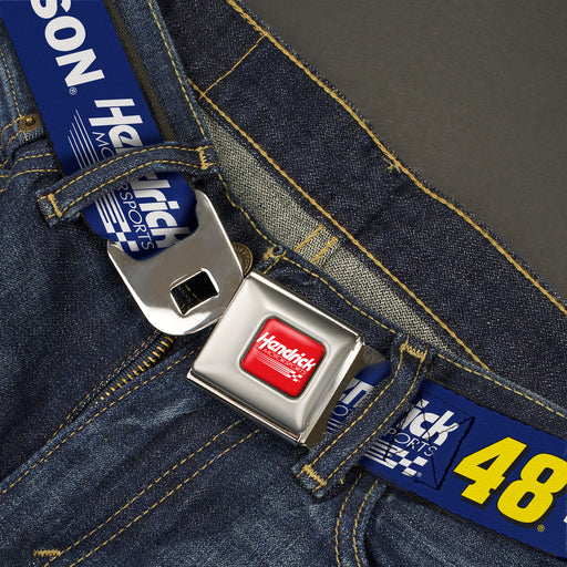 HENDRICK MOTORSPORTS Checker Logo Full Color Red/White Seatbelt Belt - JIMMIE JOHNSON #48 Hendrick Motorsports Racing Logo Blue/White/Yellow Webbing Seatbelt Belts Hendrick Motorsports