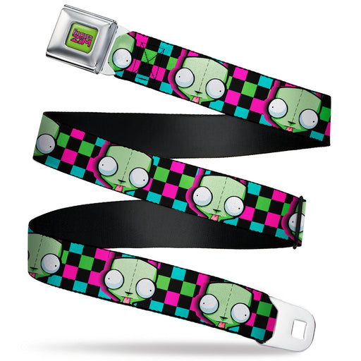 IVADER ZIM Title Logo Full Color Green/Pinks Seatbelt Belt - Invader Zim GIR Face Checker Black/Multi Neon Webbing Seatbelt Belts Nickelodeon