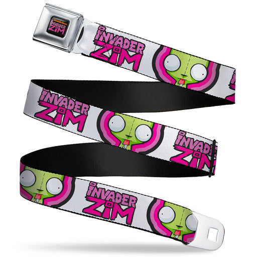 INVADER ZIM Title Logo Full Color Pink/Green Seatbelt Belt - INVADER ZIM Title Logo and GIR Pose Close-Up White/Pinks Webbing Seatbelt Belts Nickelodeon   