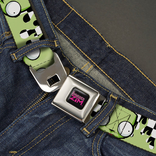 INVADER ZIM Title Logo Full Color Pink/Green Seatbelt Belt - Invader Zim GIR Face and Checker Flames Black/White/Green Webbing Seatbelt Belts Nickelodeon   