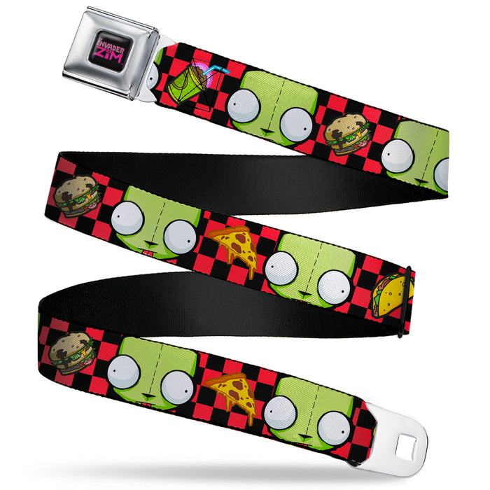 INVADER ZIM Title Logo Full Color Pink/Green Seatbelt Belt - Invader Zim GIR Face and Food Icons Checker Black/Hot Pink Webbing Seatbelt Belts Nickelodeon   