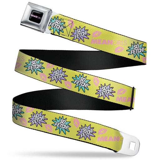 MEAN GIRLS Title Logo Full Color Black/Pinks/Diamonds Seatbelt Belt - MEAN GIRLS Title Logo SO FETCH! Quote Collage Yellow/Pink/Blue Webbing Seatbelt Belts Paramount Pictures   