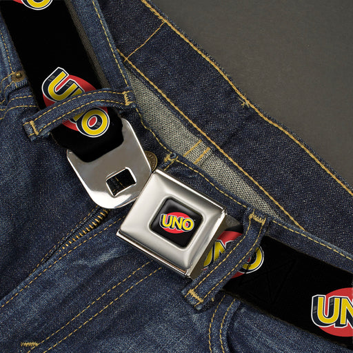 UNO Game Logo Full Color Black/Red/Yellow Seatbelt Belt - UNO Game Logo Black/Red/Yellow Webbing Seatbelt Belts Mattel   