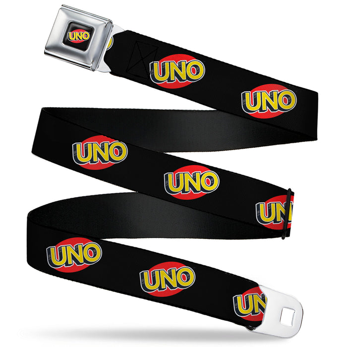 UNO Game Logo Full Color Black/Red/Yellow Seatbelt Belt - UNO Game Logo Black/Red/Yellow Webbing Seatbelt Belts Mattel   