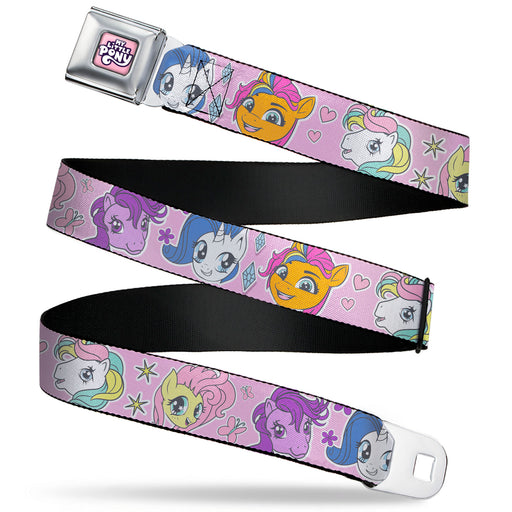 MY LITTLE PONY Title Logo Full Color Pinks/Purples/White Seatbelt Belt - My Little Pony Generations Five Pony Faces and Cutie Marks Pink Webbing Seatbelt Belts Hasbro   