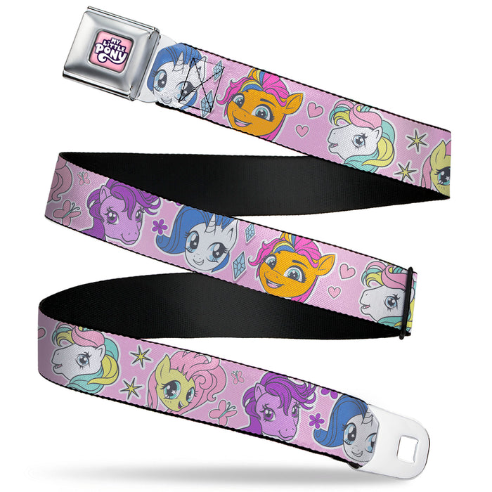 MY LITTLE PONY Title Logo Full Color Pinks/Purples/White Seatbelt Belt - My Little Pony Generations Five Pony Faces and Cutie Marks Pink Webbing Seatbelt Belts Hasbro   