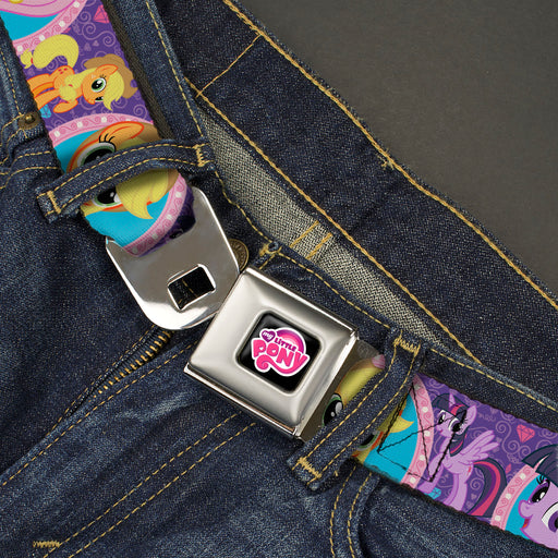 MY LITTLE PONY Title Logo Full Color Black/Purple/White Seatbelt Belt - My Little Pony Mane Six Close-Up Faces and Poses Purples/Pinks Webbing Seatbelt Belts Hasbro   