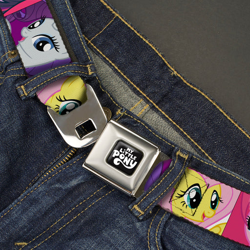 MY LITTLE PONY Title Logo Full Color Black/Purple/White Seatbelt Belt - My Little Pony Mane Six Close-Up Face Blocks Multi Color Webbing Seatbelt Belts Hasbro   