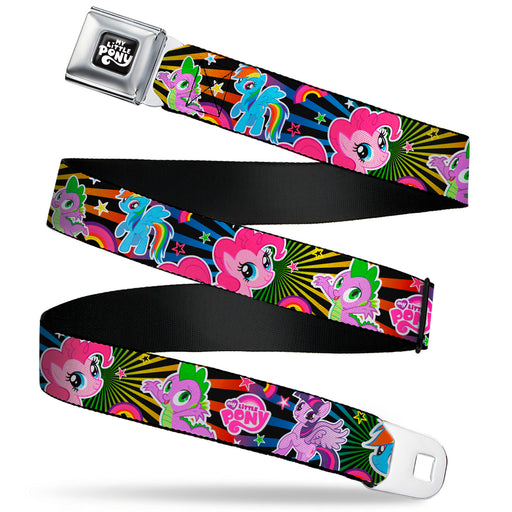 MY LITTLE PONY Title Logo Full Color Black/Purple/White Seatbelt Belt - My Little Pony Three Ponies and Spike Poses and Rays Black/Multi Color Webbing Seatbelt Belts Hasbro   