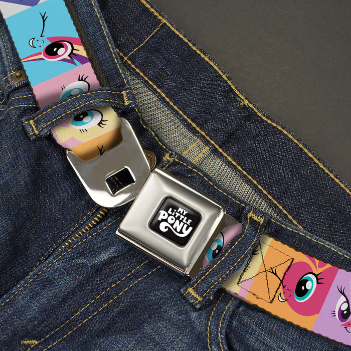 MY LITTLE PONY Title Logo Full Color Black/Purple/White Seatbelt Belt - My Little Pony Mane Six Cutie Mark Expression Blocks Multi Color Webbing Seatbelt Belts Hasbro   