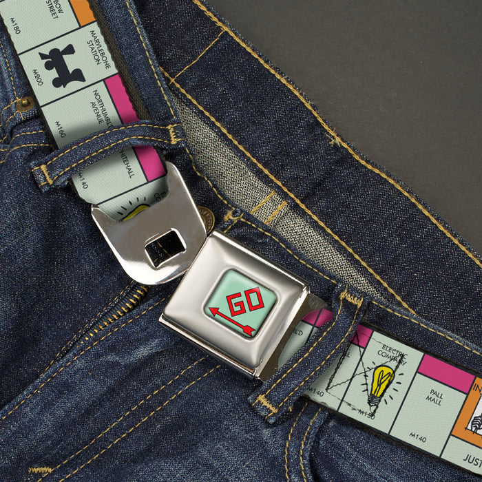 Monopoly GO Space Full Color Seatbelt Belt - Monopoly British UK Game Board Space Blocks Webbing Seatbelt Belts Hasbro   