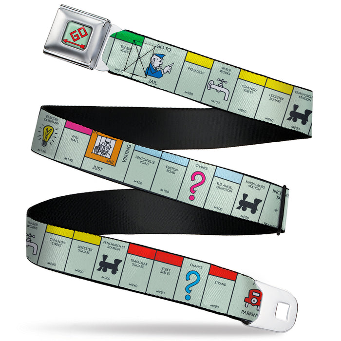 Monopoly GO Space Full Color Seatbelt Belt - Monopoly British UK Game Board Space Blocks Webbing Seatbelt Belts Hasbro   