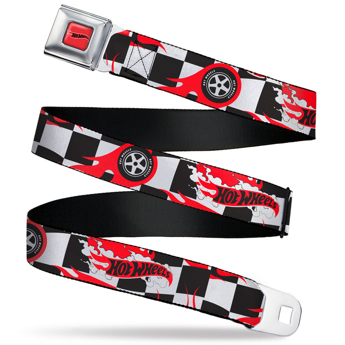 HOT WHEELS Classic Flame Logo Full Color Red/White/Black Seatbelt Belt - HOT WHEELS Logo and Tire Burn Out Checker Black/White Webbing Seatbelt Belts Mattel   