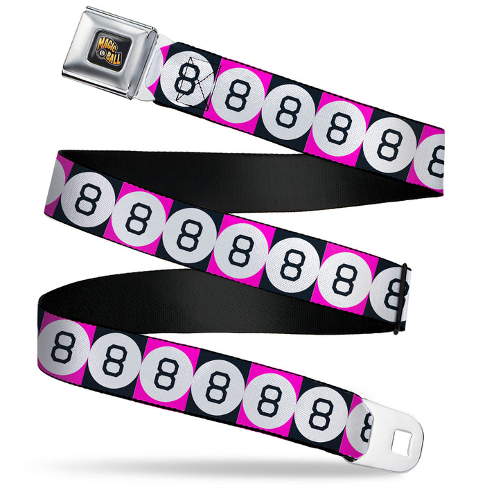 MAGIC 8 BALL Logo Full Color Black/Orange/White Seatbelt Belt - Magic 8 Ball Blocks Black/Pink/White Webbing Seatbelt Belts Mattel   