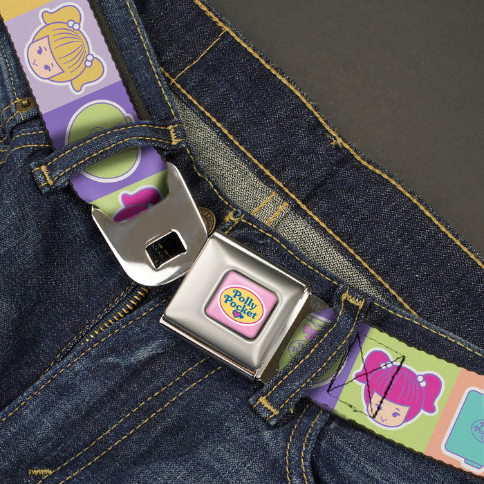 POLLY POCKET Title Logo Full Color Pink Seatbelt Belt - POLLY POCKET Doll Faces and Title Logo Blocks Multi Color Webbing Seatbelt Belts Mattel   