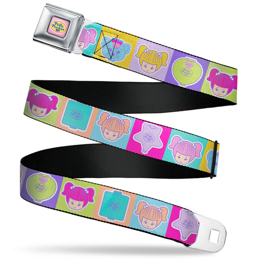 POLLY POCKET Title Logo Full Color Pink Seatbelt Belt - POLLY POCKET Doll Faces and Title Logo Blocks Multi Color Webbing Seatbelt Belts Mattel   