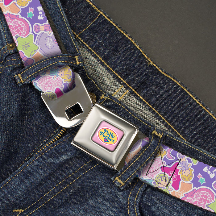 POLLY POCKET Title Logo Full Color Lavender/White Seatbelt Belt - Polly Pocket Dolls and Compacts Collage Lavender Webbing Seatbelt Belts Mattel   