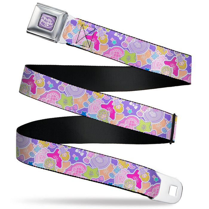 POLLY POCKET Title Logo Full Color Lavender/White Seatbelt Belt - Polly Pocket Dolls and Compacts Collage Lavender Webbing Seatbelt Belts Mattel   