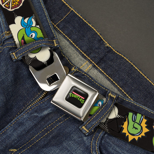 Classic TEENAGE MUTANT NINJA TURTLES Logo Seatbelt Belt - Teenage Mutant Ninja Turtles Faces and Icons Black/Multi Color Webbing Seatbelt Belts Nickelodeon   