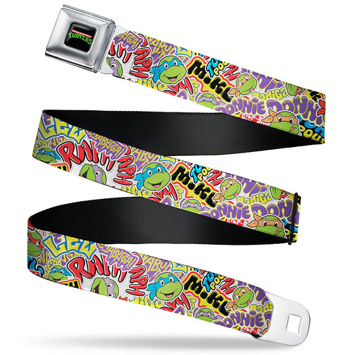 Classic TEENAGE MUTANT NINJA TURTLES Logo Seatbelt Belt - Teenage Mutant Ninja Turtles Sticker Slaps Collage White/Multi Color Webbing Seatbelt Belts Nickelodeon   