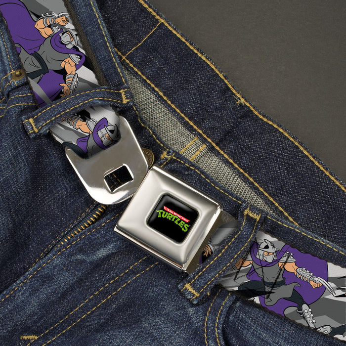 Classic TMNT Logo Full Color Seatbelt Belt - Teenage Mutant Ninja Turtles Shredder Action Poses Grays/Purple Webbing Seatbelt Belts Nickelodeon   