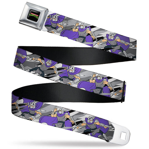 Classic TMNT Logo Full Color Seatbelt Belt - Teenage Mutant Ninja Turtles Shredder Action Poses Grays/Purple Webbing Seatbelt Belts Nickelodeon   