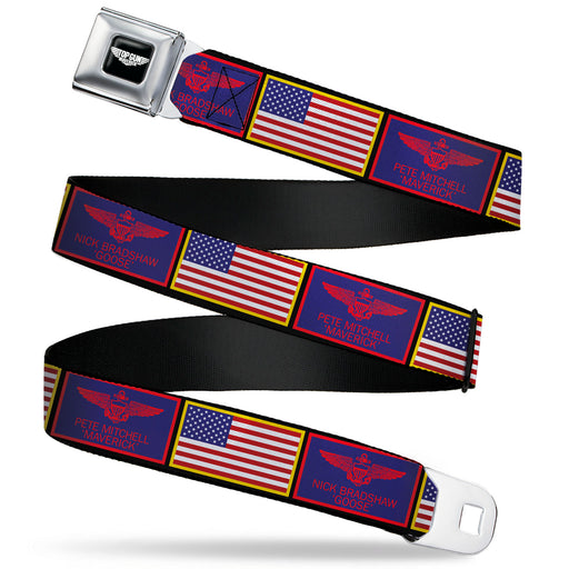 TOP GUN Title Logo Full Color Black/White Seatbelt Belt - Top Gun Maverick Goose and American Flag Patch Blocks Black Webbing Seatbelt Belts Paramount Pictures   