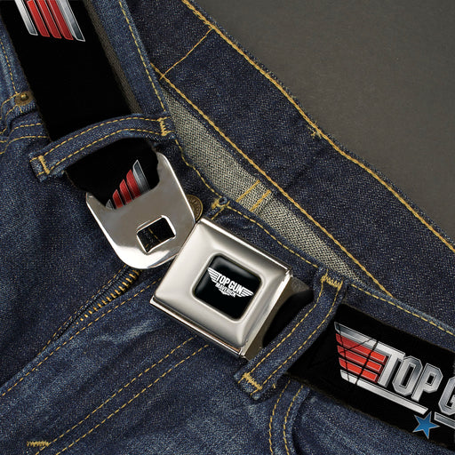 TOP GUN Title Logo Full Color Black/White Seatbelt Belt - TOP GUN Title Logo Black/Silver/Red/Blue Webbing Seatbelt Belts Paramount Pictures   