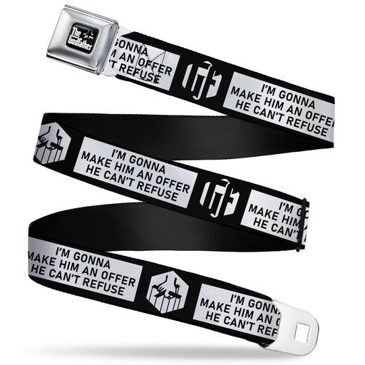 THE GODFATHER Title Logo Full Color Black/White Seatbelt Belt - The Godfather Quote I'M GONNA MAKE HIM AN OFFER HE CAN'T REFUSE Black/White Webbing Seatbelt Belts Paramount Pictures   