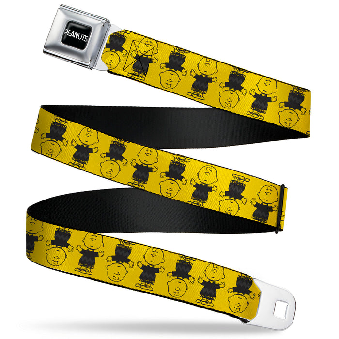 PEANUTS Title Logo Full Color Black/White Seatbelt Belt - Peanuts Charlie Brown Pose Flip Yellow/Black Webbing Seatbelt Belts Peanuts Worldwide LLC   