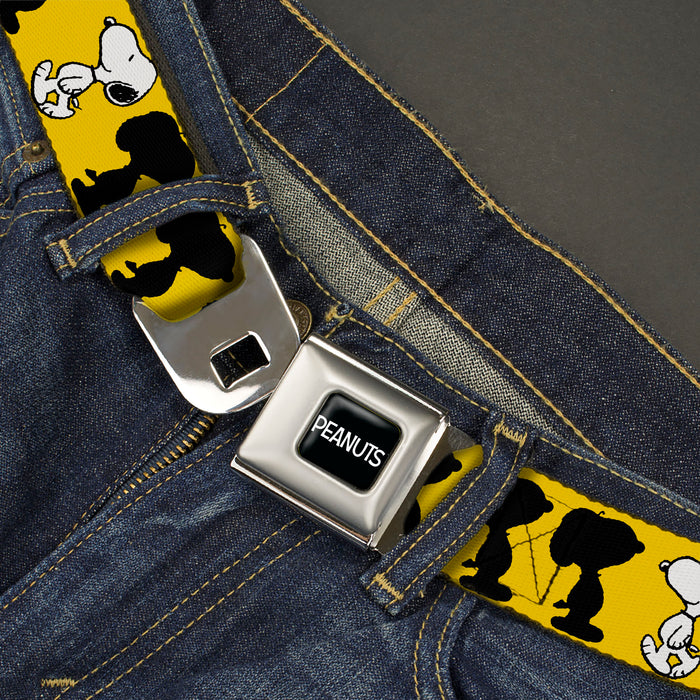 PEANUTS Title Logo Full Color Black/White Seatbelt Belt - Peanuts Snoopy Walking/Silhouette Pose Yellow/Black/White Webbing Seatbelt Belts Peanuts Worldwide LLC   