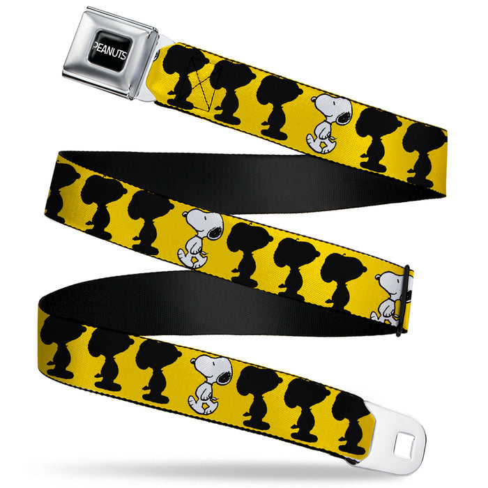 PEANUTS Title Logo Full Color Black/White Seatbelt Belt - Peanuts Snoopy Walking/Silhouette Pose Yellow/Black/White Webbing Seatbelt Belts Peanuts Worldwide LLC   