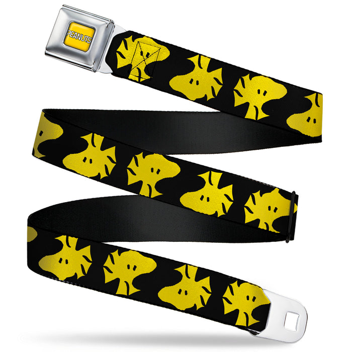 PEANUTS Title Logo Full Color Yellow/White Seatbelt Belt - Peanuts Woodstock Face Flip Black/Yellow Webbing Seatbelt Belts Peanuts Worldwide LLC   