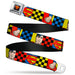 Superman Shield Logo Full Color Black Seatbelt Belt - Superman Character Close-Up and Checker Blocks Multi Color Webbing Seatbelt Belts DC Comics