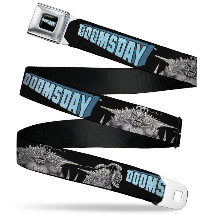 DOOMSDAY Title Logo Full Color Black Seatbelt Belt - DC Superman Villain DOOMSDAY Pose and Title Logo Black Webbing Seatbelt Belts DC Comics