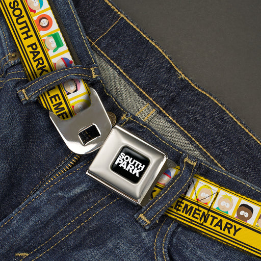 SOUTH PARK Title Logo Full Color Black/White Seatbelt Belt - SOUTH PARK ELEMENTARY School Bus Characters Pose Yellow Webbing Seatbelt Belts Comedy Central   