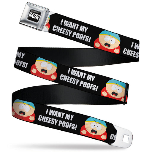 SOUTH PARK Title Logo Full Color Black/White Seatbelt Belt - South Park Cartman I WANT MY CHEESY POOFS Pose Black Webbing Seatbelt Belts Comedy Central   