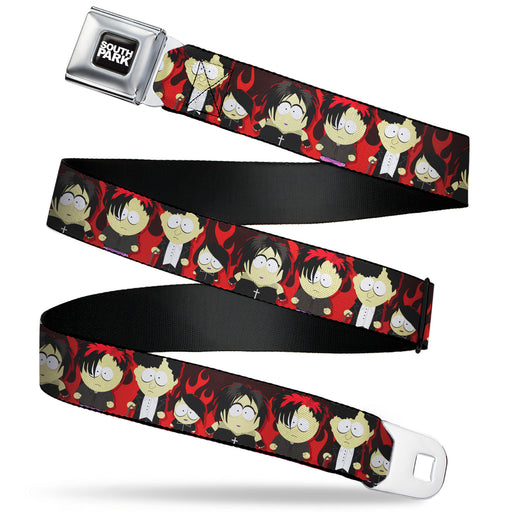 SOUTH PARK Title Logo Full Color Black/White Seatbelt Belt - South Park Goth Kids Poses Flame Reds Webbing Seatbelt Belts Comedy Central   