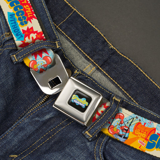 SpongeBob SquarePants Logo Full Color Black/Blues Seatbelt Belt - SpongeBob SquarePants Mr. Krab Krusty Krab SUCCCE$$ Collage Ivory/Multi Color Webbing Seatbelt Belts Nickelodeon